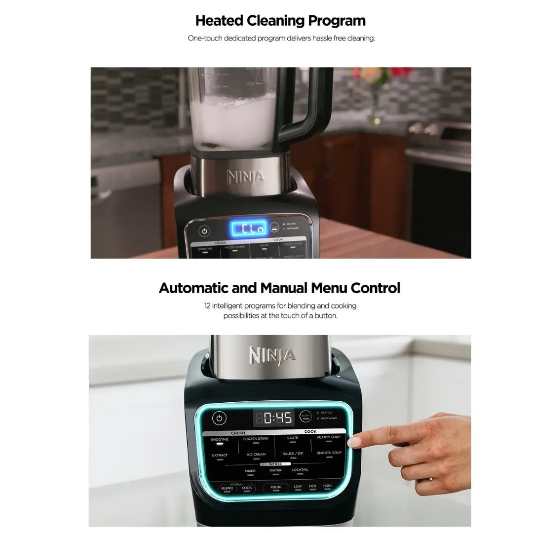 Ninja HB150 Foodi Blender & Soup Maker, 10 Auto-iQ Programs, 1.7L Glass Jug, Hot & Cold Blender, Cleaning Program 1000W