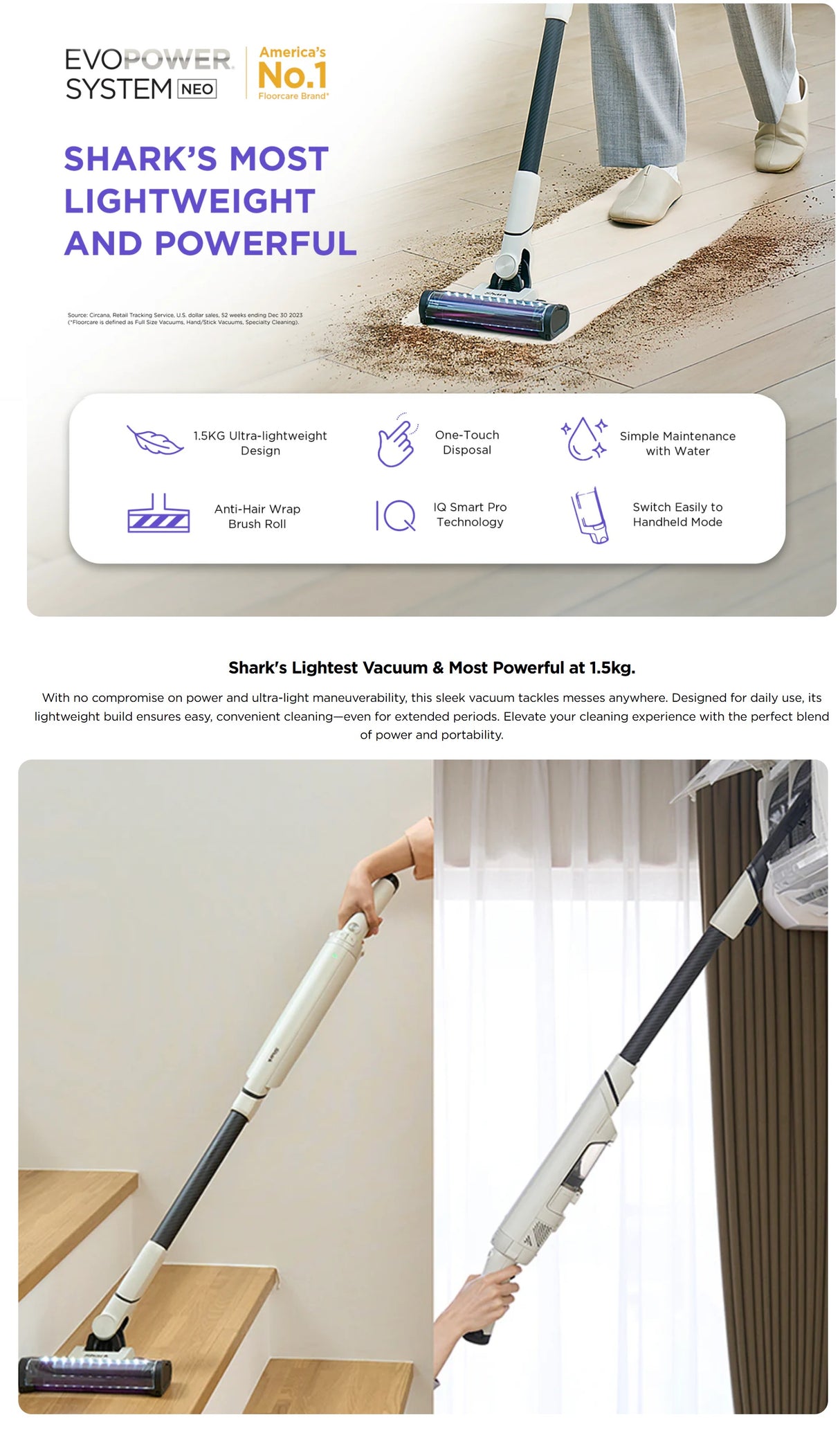 Shark LC200SMIV | LC200 EvoPower System NEO Cordless Stick Vacuum 1.5kg Ideal For Pets