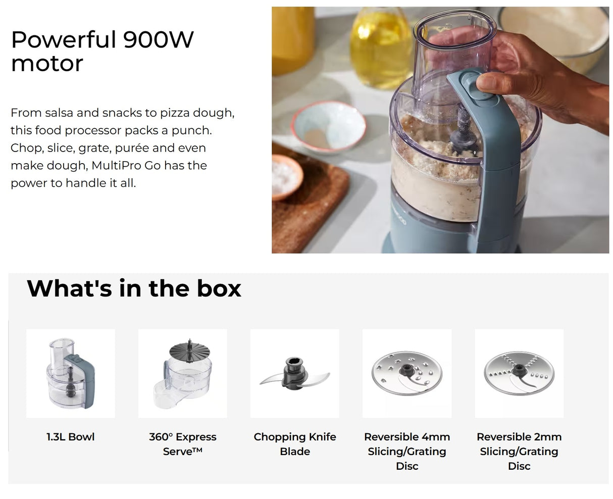 Kenwood FDP23.140GY MultiPro Go Food Processor, chop, knead, slice & grate, 900W