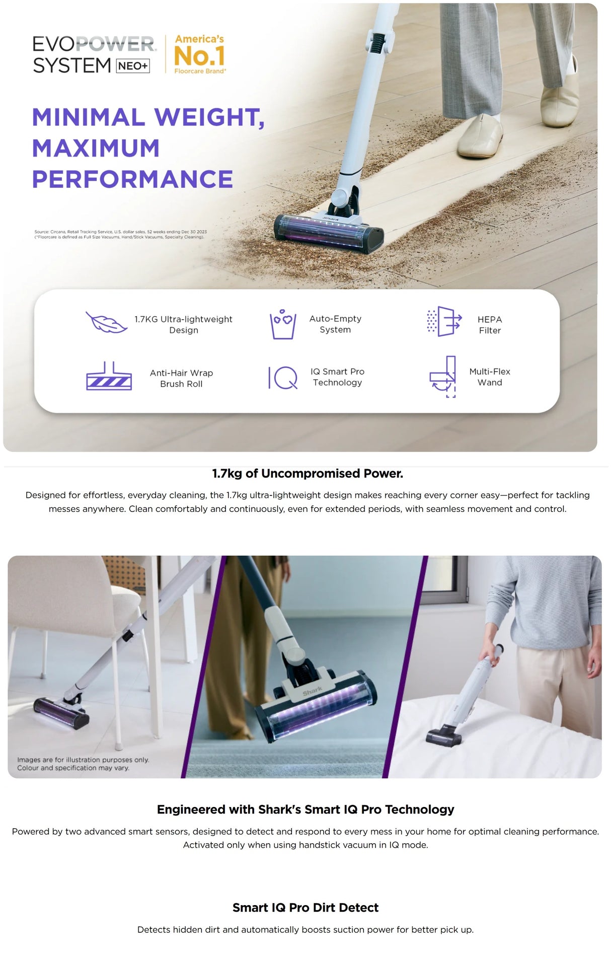 Shark LC351SMWH | LC351 EvoPower System NEO+ Cordless Vacuum with Auto Empty Dock 1.7kg, Ideal for Pets