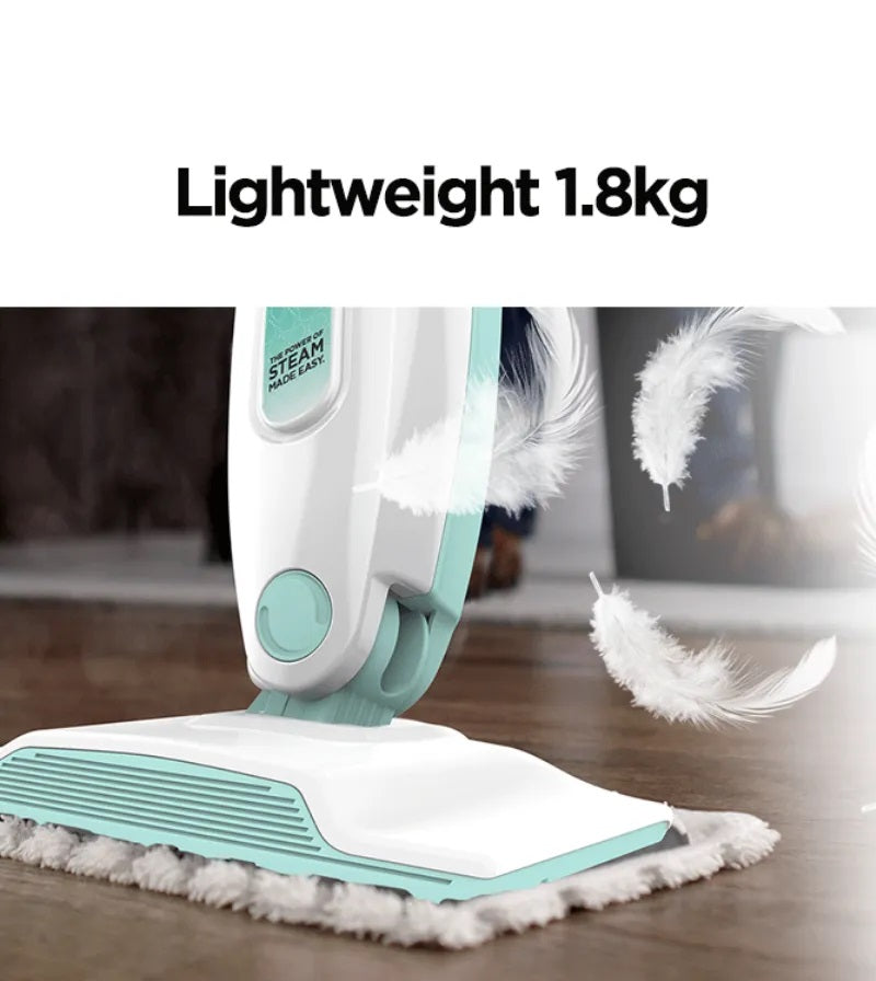 Shark S1000 Steam Mop 375ml, Floor cleaning mop with 2 Dirt Grip Pads, Lightweight, Safe for all Sealed Hard Floors like Tile, Hardwood, Stone, Laminate, Vinyl & More, Machine Washable Pads, Removable Water Tank, White/Seafoam