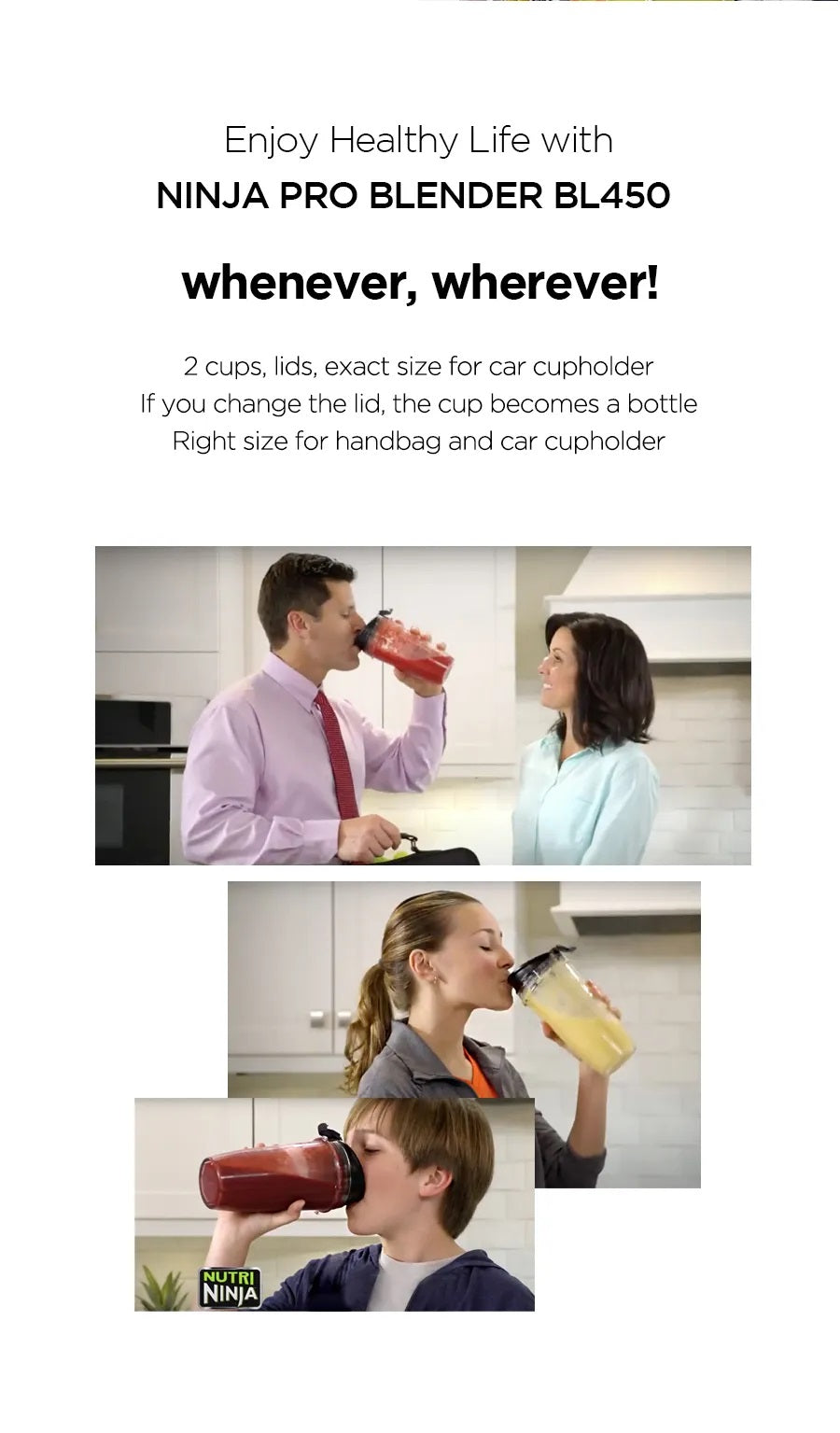 Ninja BL450 Personal Blender,Pro-Extractor Blades,2 On the Go Cups,500ml & 600ml,BPA Free,Recipe Book & powerful 900W