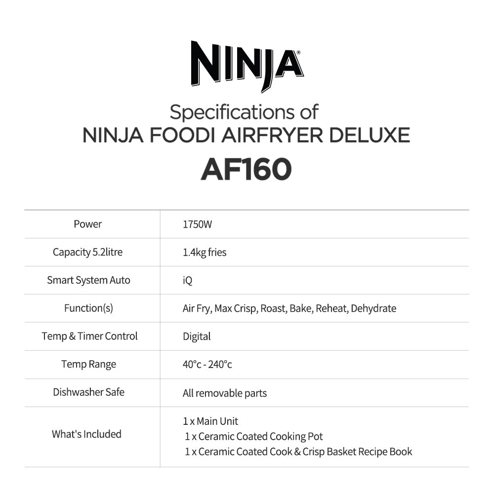 Ninja AF160 Air Fryer Max 5.2L, Digital Airfryer, Cooks, Crisps, Roasts, Bakes, Reheats and Dehydrates