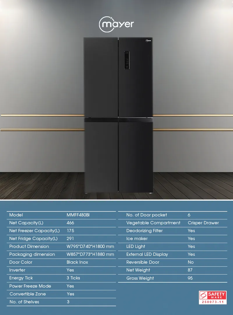 Mayer MMFF480BI Multi-Door Refrigerator 466L