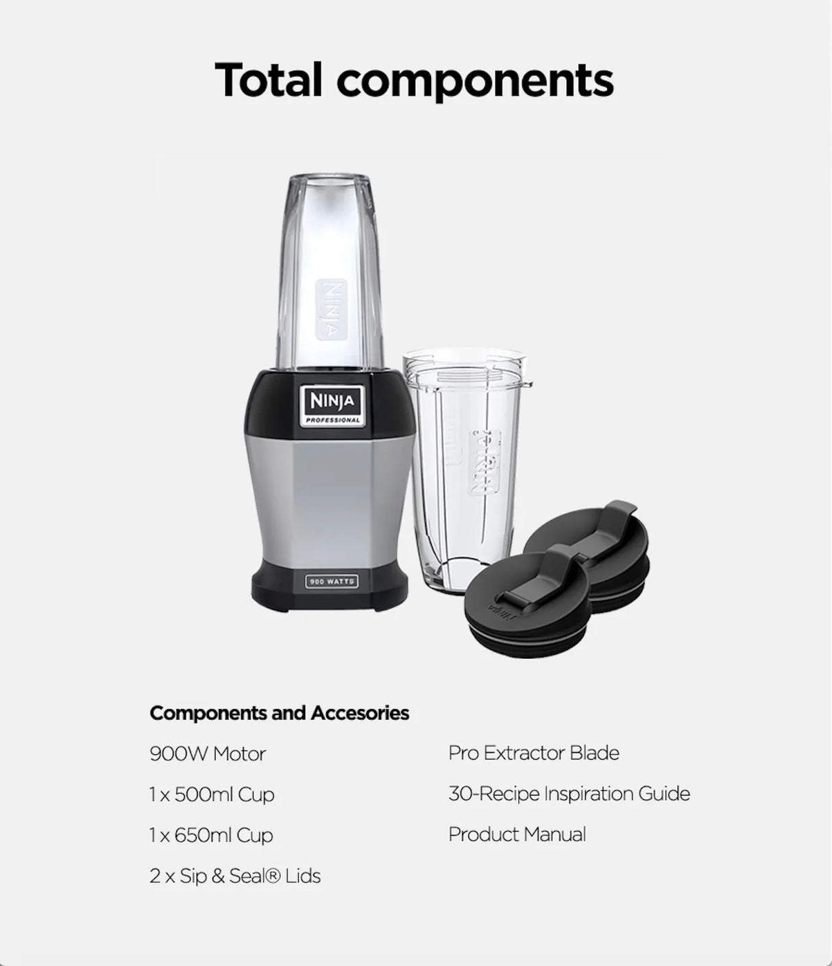 Ninja BL450 Personal Blender,Pro-Extractor Blades,2 On the Go Cups,500ml & 600ml,BPA Free,Recipe Book & powerful 900W
