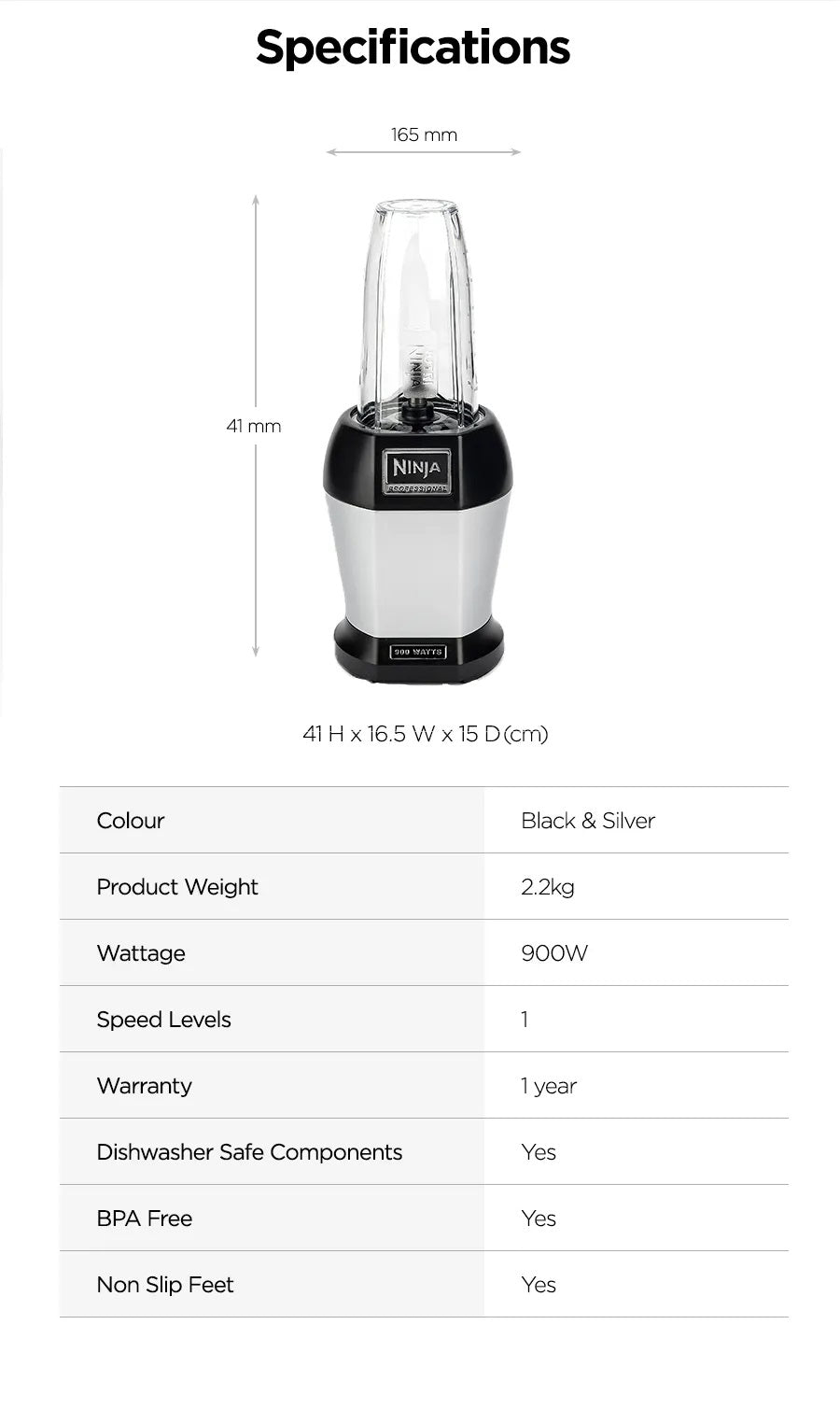 Ninja BL450 Personal Blender,Pro-Extractor Blades,2 On the Go Cups,500ml & 600ml,BPA Free,Recipe Book & powerful 900W