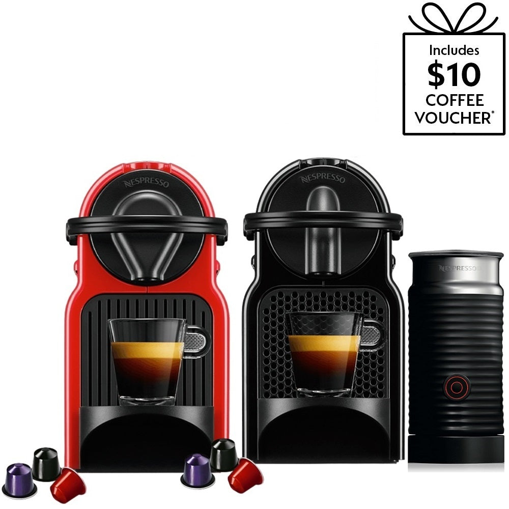 Nespresso Inissia with Aeroccino Bundle Free 10 Coffee Voucher + Ca