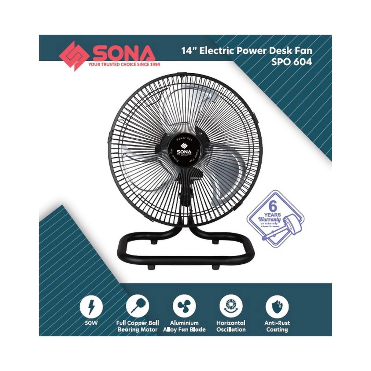 Sona SPO 604 | SPO604 Electric Power Desk Fan 14 Inch (Replace SOF 6053)