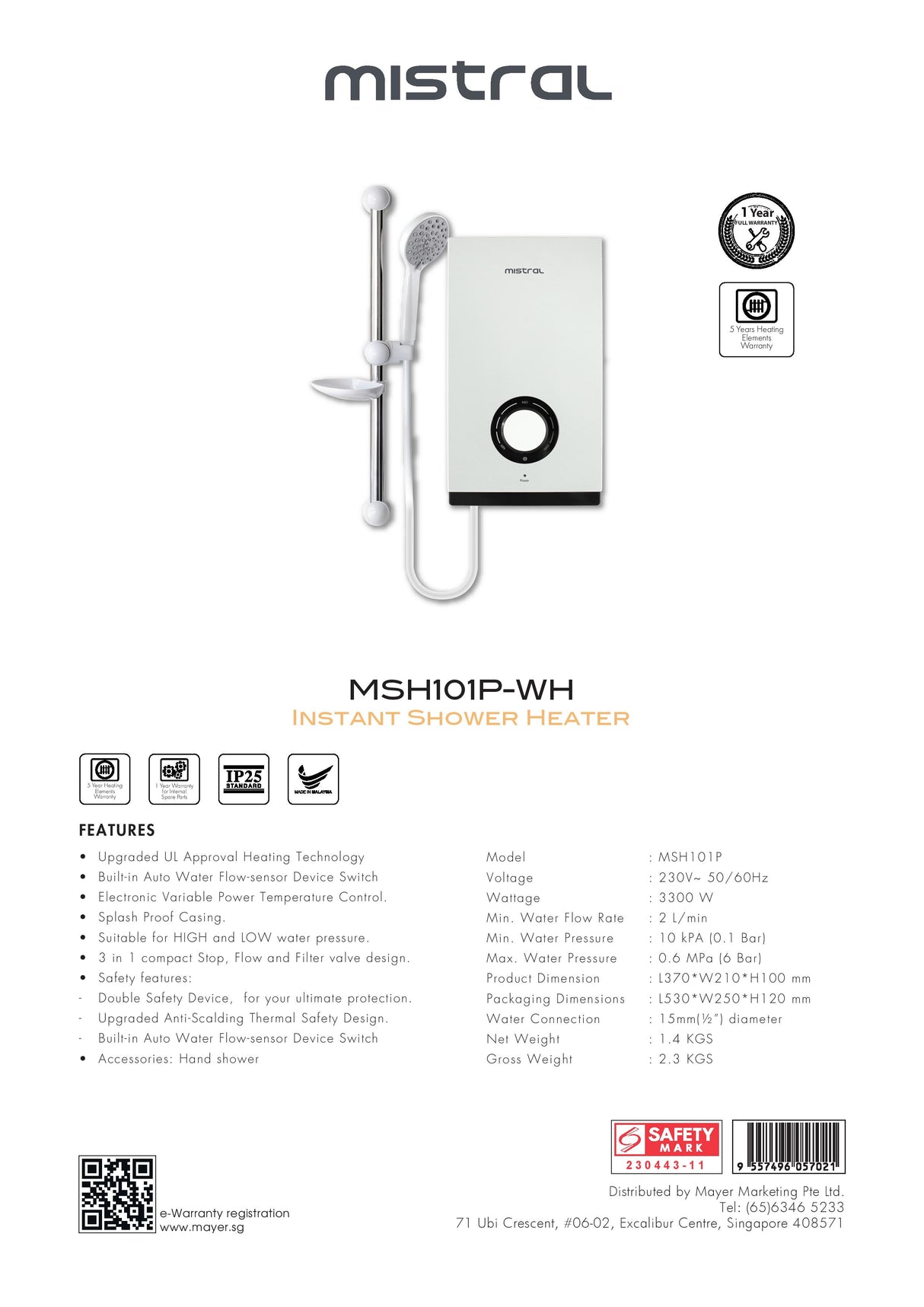 Mistral MSH101P Instant Water Heater