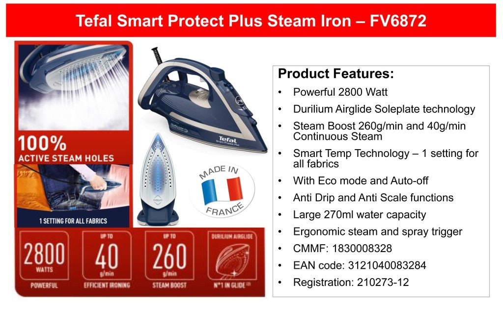Tefal FV6872 Steam Iron Smart Protect Plus 2800W