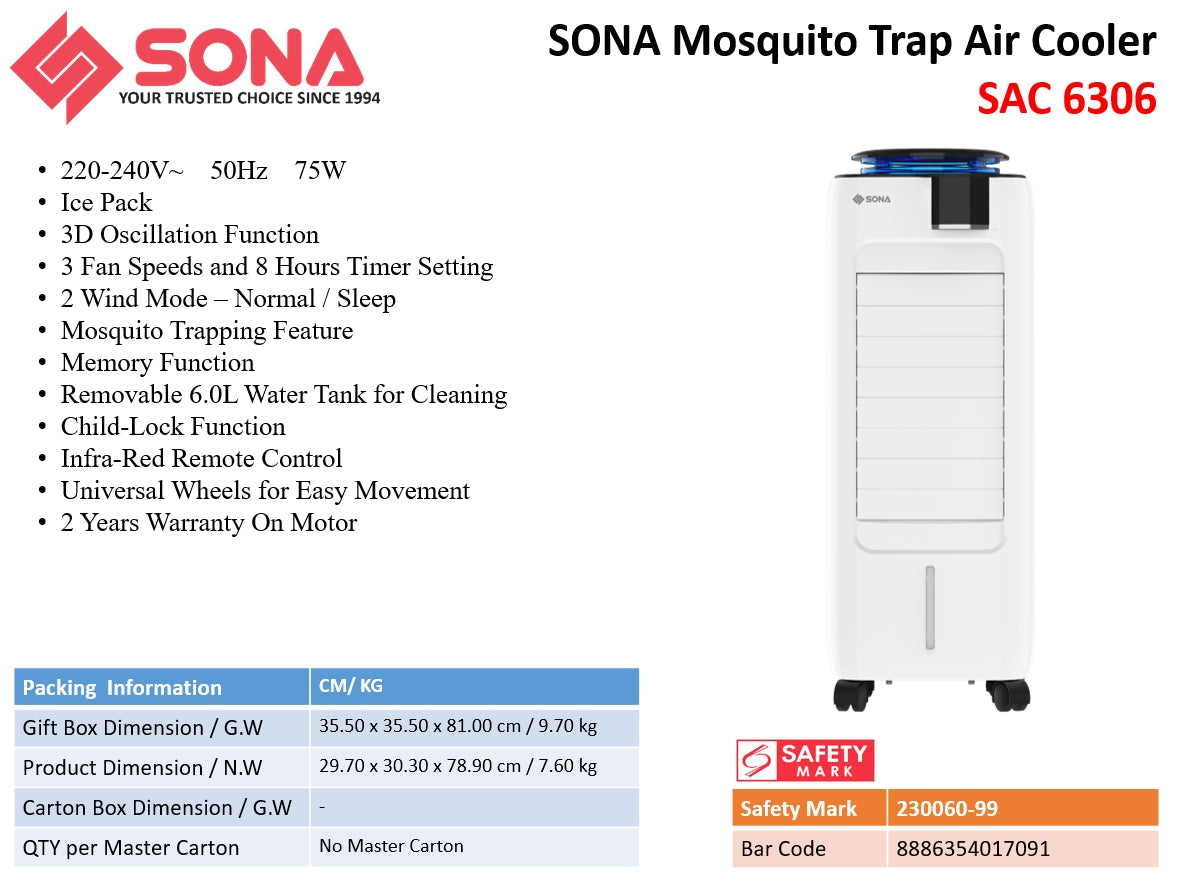 Sona SAC 6306 | SAC6306 Mosquito Trap Air Cooler 6L