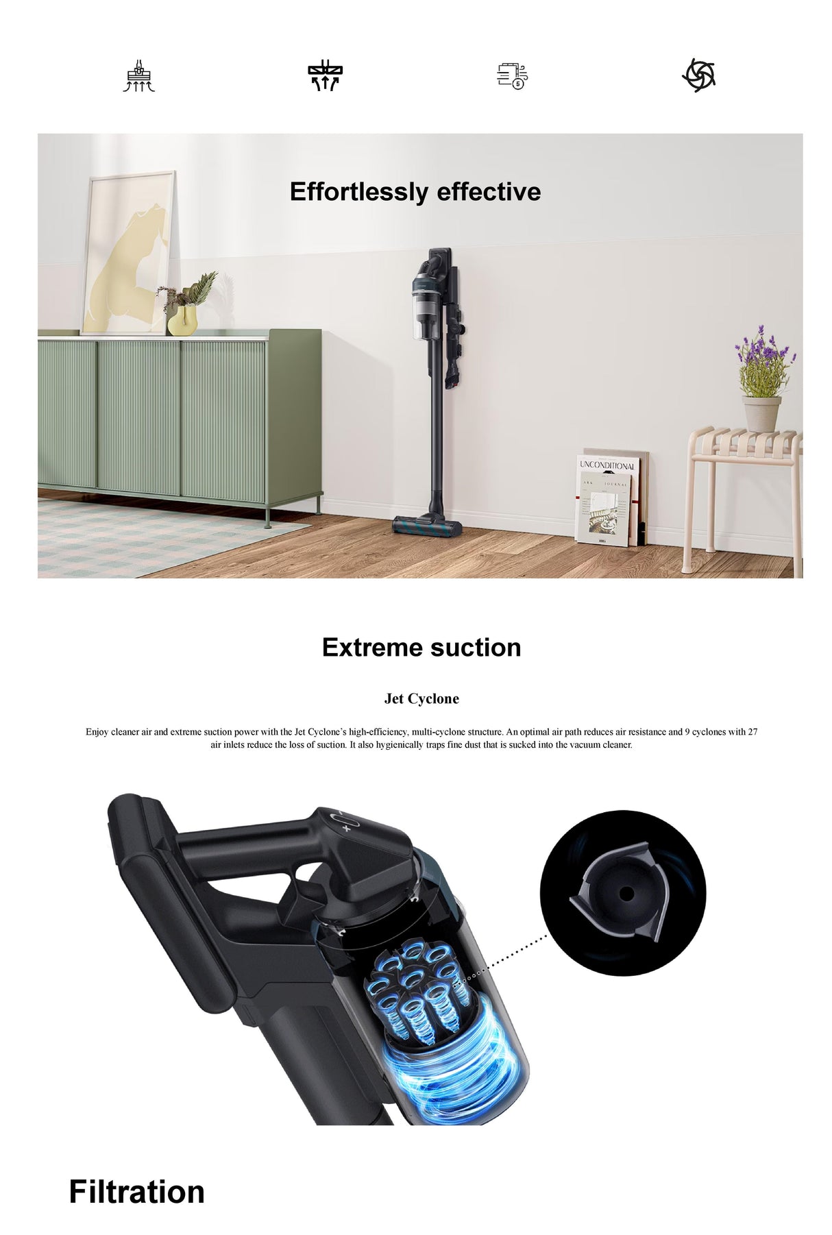 Samsung VS20C852FTB/SP Jet 85 HexaJet Motor Midnight Blue Stick Vacuum Cleaner 210W