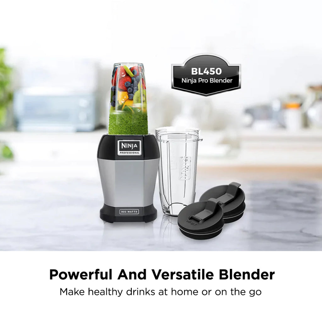 Ninja BL450 Personal Blender,Pro-Extractor Blades,2 On the Go Cups,500ml & 600ml,BPA Free,Recipe Book & powerful 900W