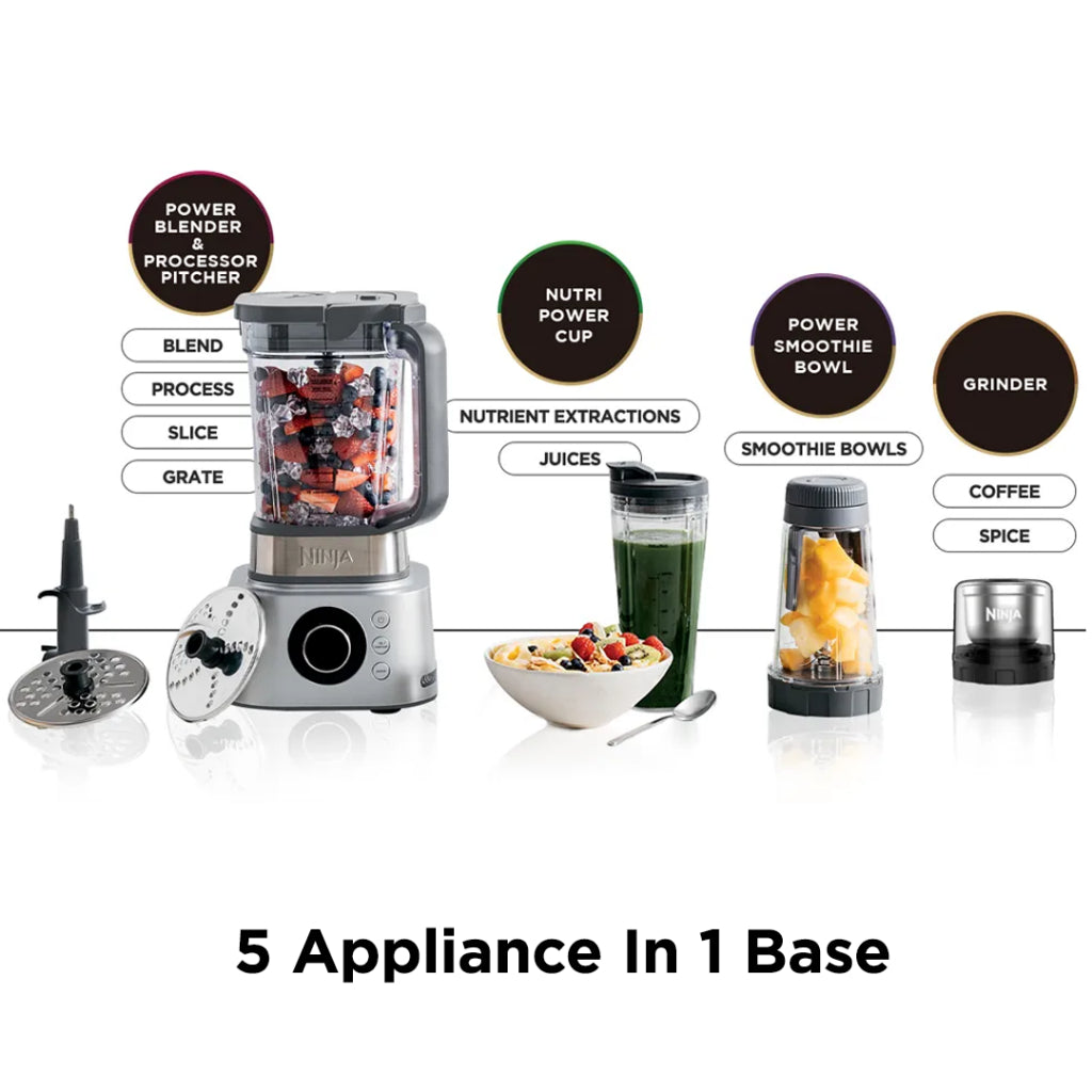 Ninja CB402 Foodi 5 in 1 Power Blender & Food Processor + XL Smoothie Maker & Nutrient Extraction Cup, 1200W motor