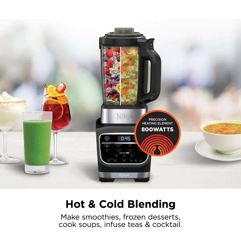 Ninja HB150 Foodi Blender & Soup Maker, 10 Auto-iQ Programs, 1.7L Glass Jug, Hot & Cold Blender, Cleaning Program 1000W