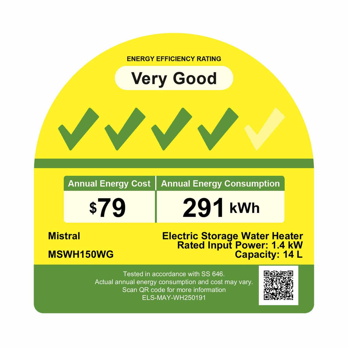 Mistral MSWH150WG Storage Water Heater 15L