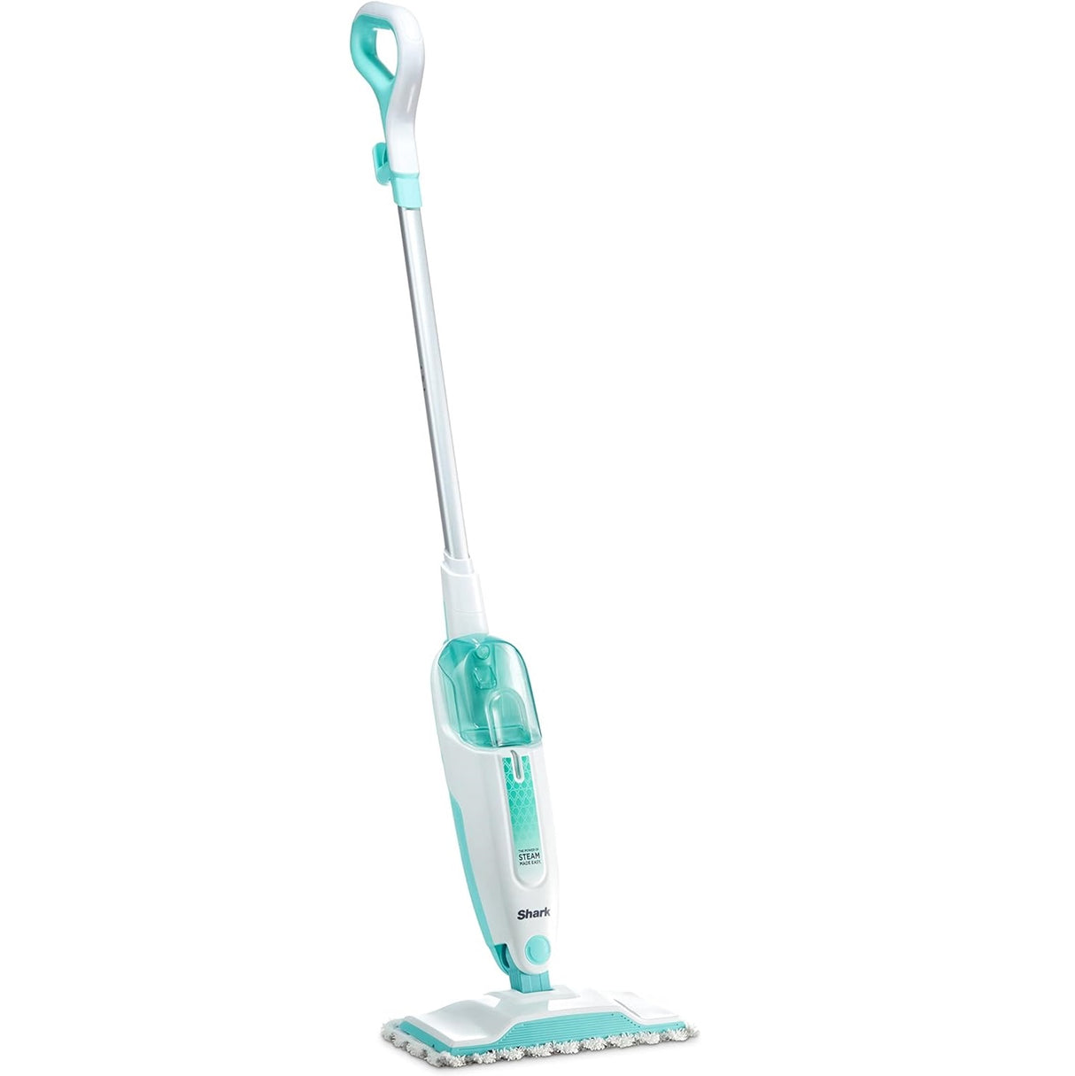 Shark S1000 Steam Mop 375ml, Floor cleaning mop with 2 Dirt Grip Pads, Lightweight, Safe for all Sealed Hard Floors like Tile, Hardwood, Stone, Laminate, Vinyl & More, Machine Washable Pads, Removable Water Tank, White/Seafoam