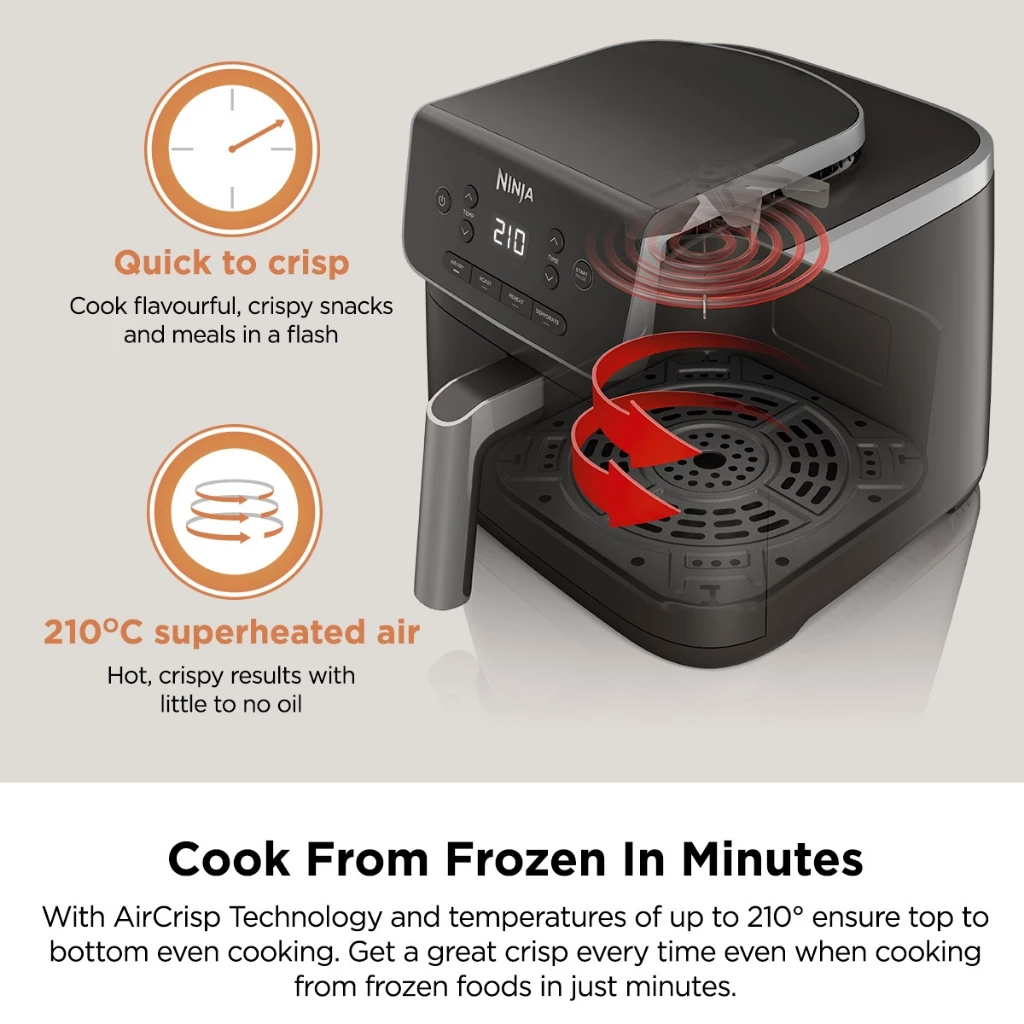 Ninja AF141 Air Fryer Pro 4.7L, AIRCRISP Technology, 4 programmable settings, Air Fry, Roast, Re-heat, Dehydrate