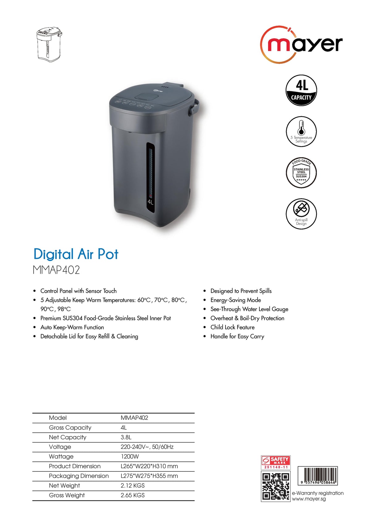 Mayer MMAP402 Digital Airpot 4L