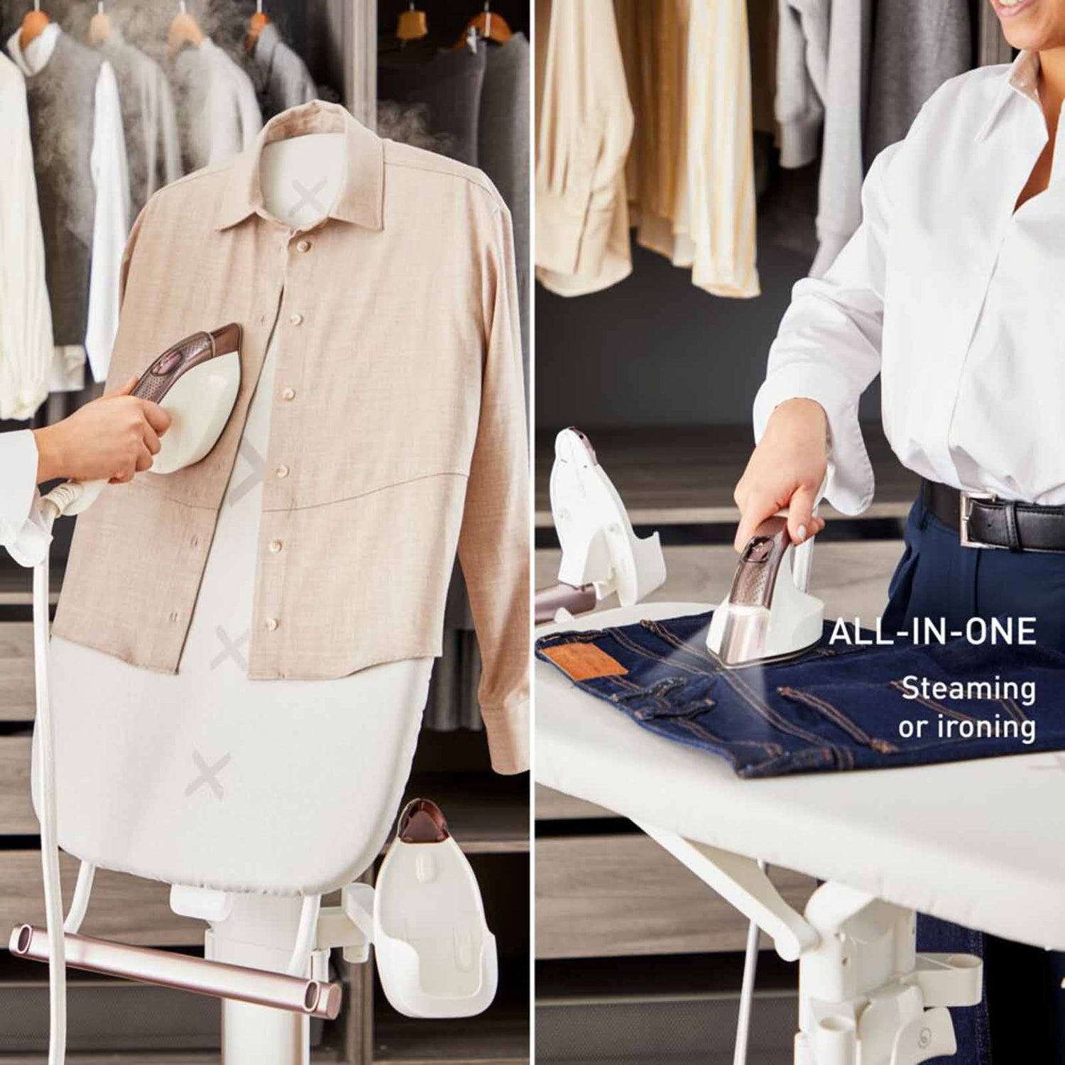 Tefal QT1811 IXEO Vision All-in-One Steaming Ironing Solution Garment Steamer - 5 Angle Tilt Board, No Burns