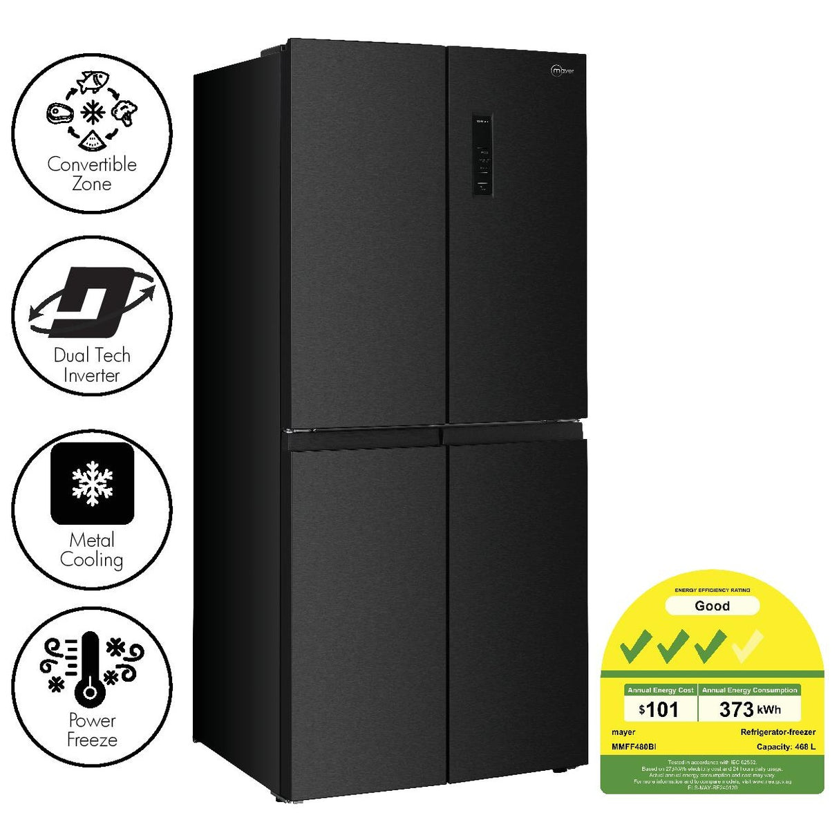 Mayer MMFF480BI Multi-Door Refrigerator 466L