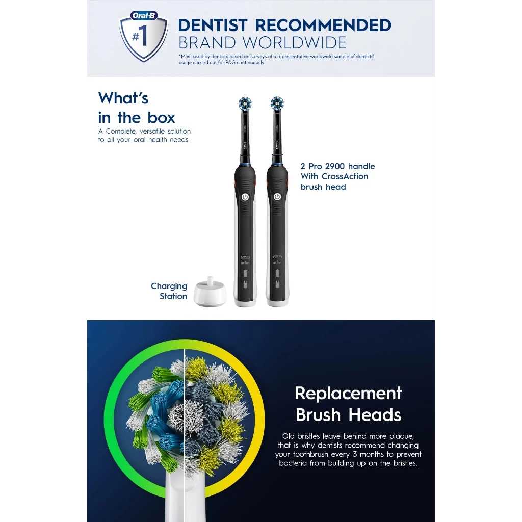 Oral-B D501.523.2H Pro 2 2900 Electric Toothbrush Dual Handle Gift Pack Black