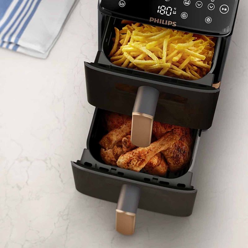 Philips NA462/79 Airfryer 4000 Series Stacked Dual Basket Airfryer | Vertical RapidAir | Cooking Windows | 10L (5 + 5L)