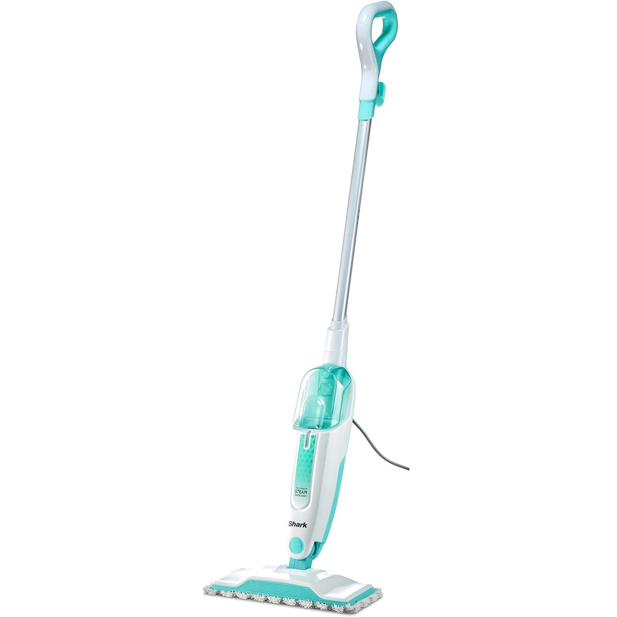 Shark S1000 Steam Mop 375ml, Floor cleaning mop with 2 Dirt Grip Pads, Lightweight, Safe for all Sealed Hard Floors like Tile, Hardwood, Stone, Laminate, Vinyl & More, Machine Washable Pads, Removable Water Tank, White/Seafoam