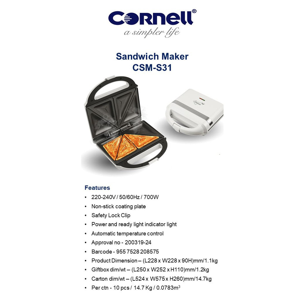 Cornell CSM-S31 Sandwich Maker 700W