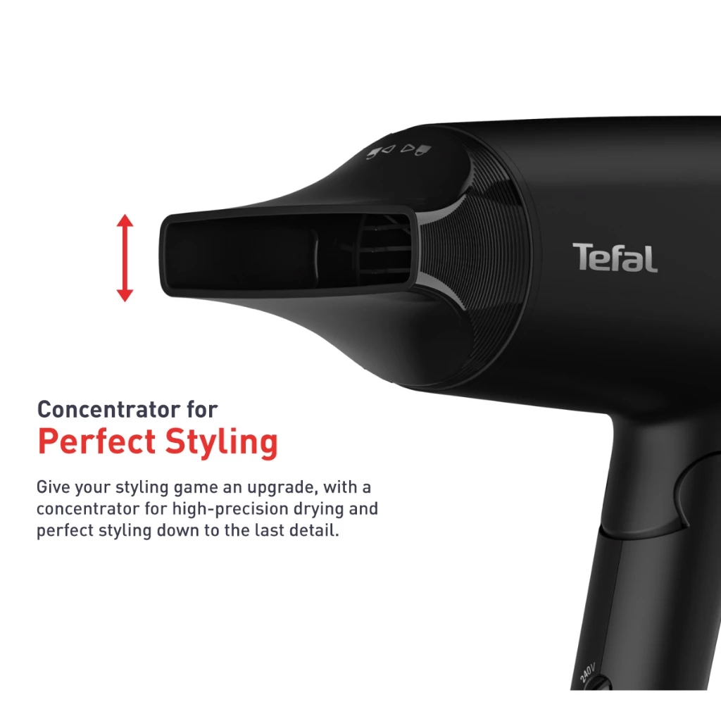 Tefal HV1841 Express Style Hair Dryer Dual Voltage – 110V, 220V, 1900W, Ultra Light, Moving Air Nozzle, 2 Speeds