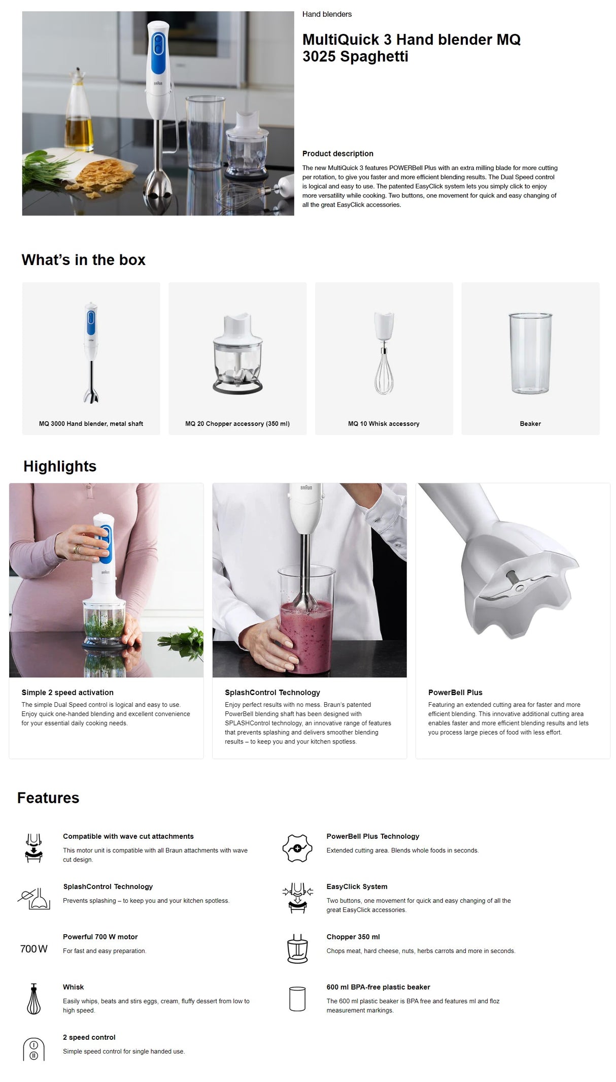 Braun MQ3025 Spaghetti MultiQuick 3 Hand Blender