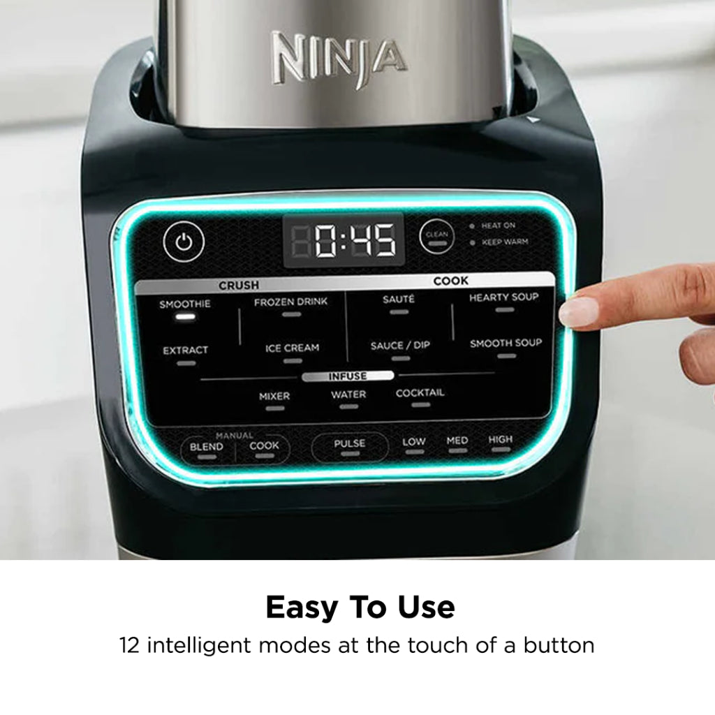 Ninja HB150 Foodi Blender & Soup Maker, 10 Auto-iQ Programs, 1.7L Glass Jug, Hot & Cold Blender, Cleaning Program 1000W