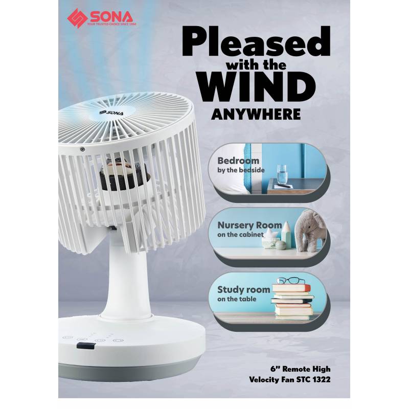 Sona STC 1322 Remote High Velocity Fan 6 Inch