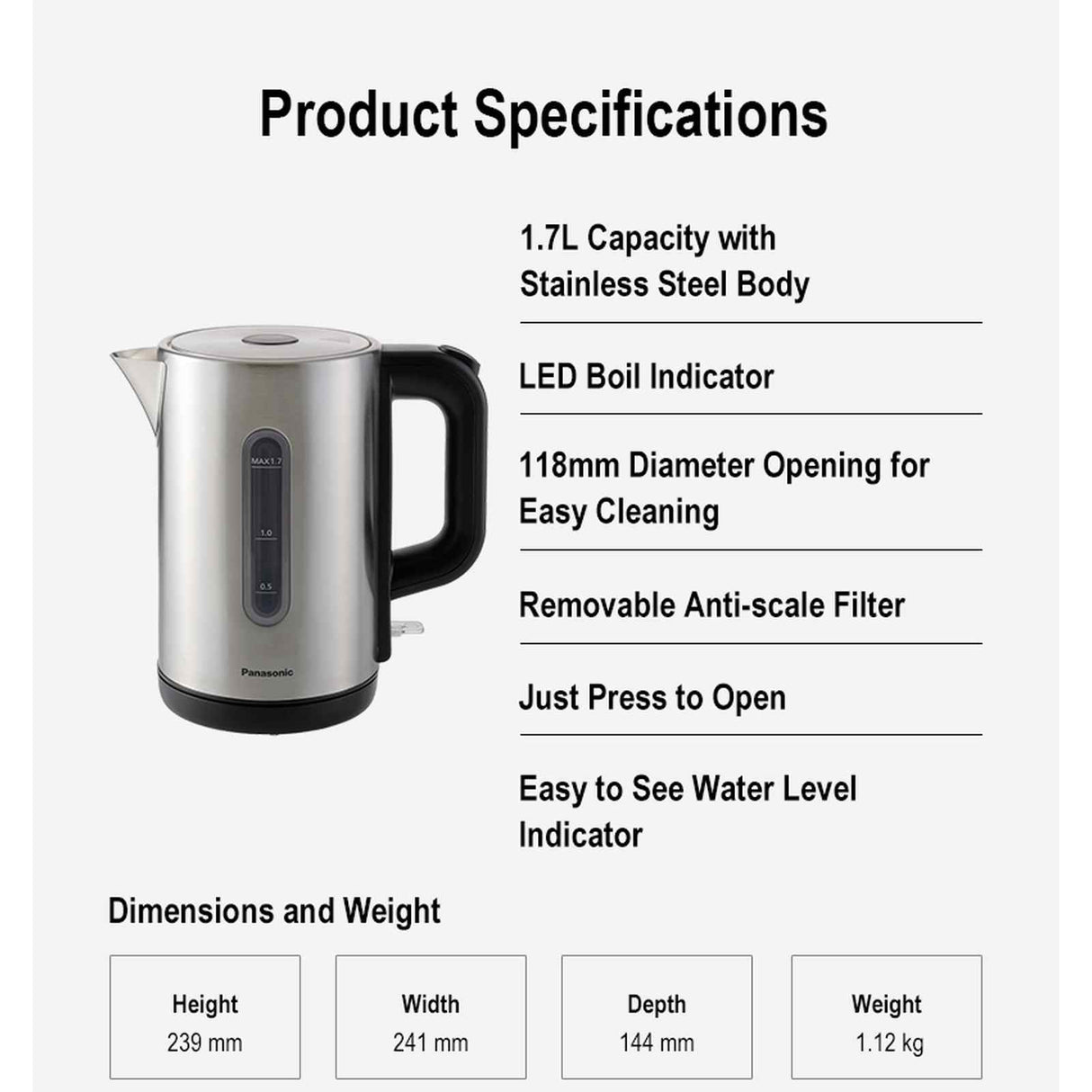 Panasonic NC-K301SSH SUS Electric Kettle 1.7L