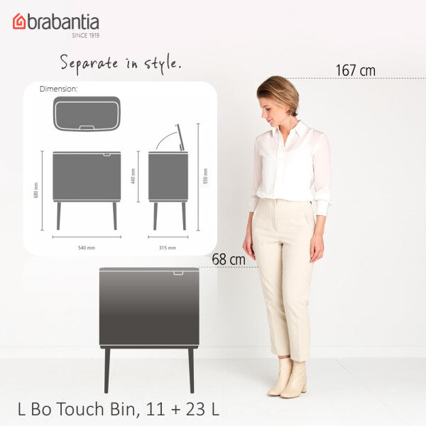 Brabantia Bo Touch Bin with 2 Inner Buckets 11 + 23L - BBT 313547 | BBT 316142 | BBT 316203