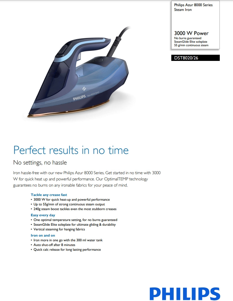Philips DST8020/26 Azur Steam Iron 3000W 8000 Series