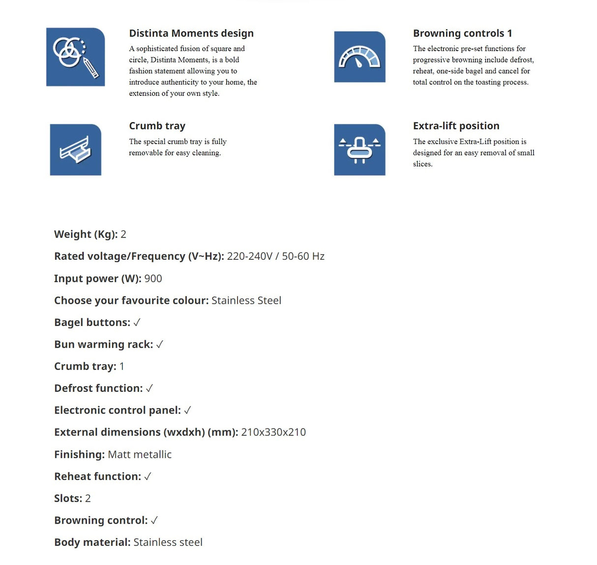 Delonghi CTI2103.M Distinta X 2-Slice Toaster 900W