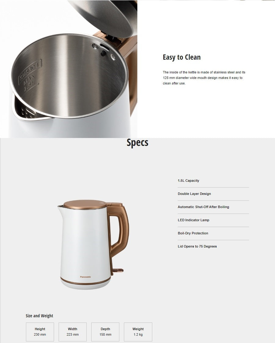 Panasonic NC-KD300WSH Stainless Steel Electric Kettle 1.5L