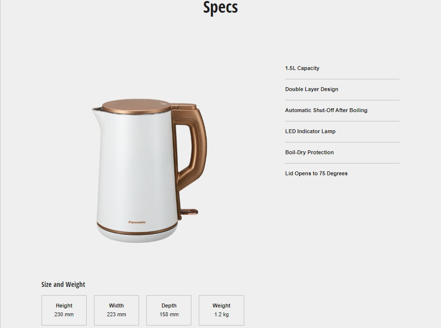 Panasonic NC-KD300WSH Stainless Steel Electric Kettle 1.5L