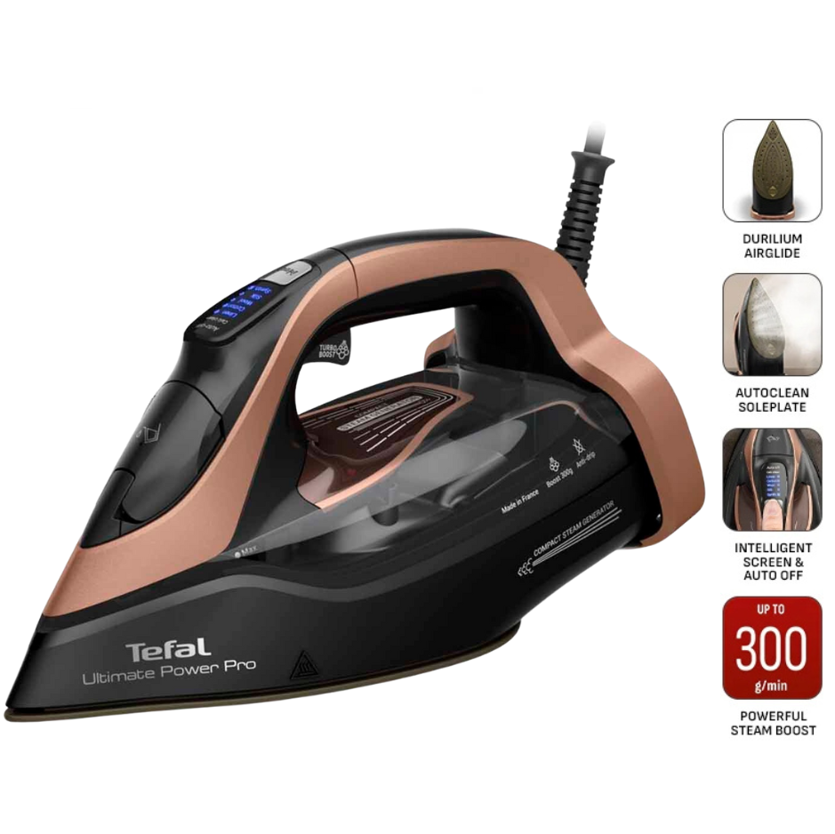 Tefal FV9E51 Ultimate Power Pro Steam Iron – 2990W, Durillium Airglide, AutoClean soleplate, Anti-drip, Made in France