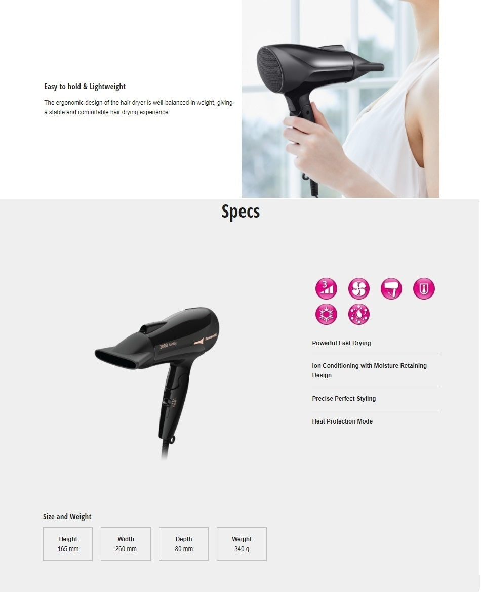 Panasonic EH-NE66-K Ionity Hair Dryer 2000W