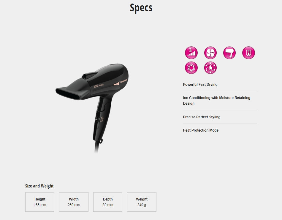 Panasonic EH-NE66-K Ionity Hair Dryer 2000W
