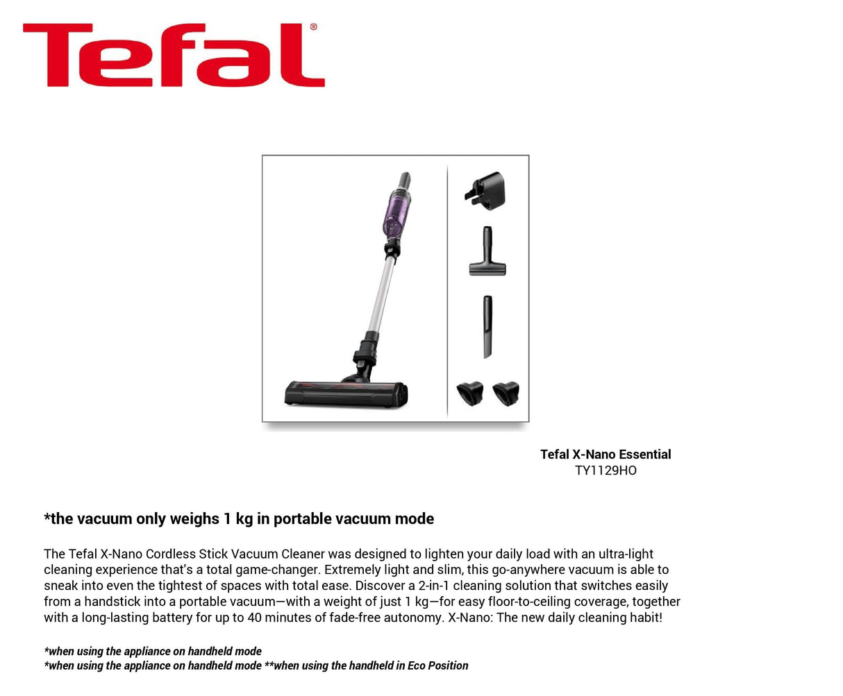 Tefal TY1129 X-Nano Handstick Vacuum Cleaner
