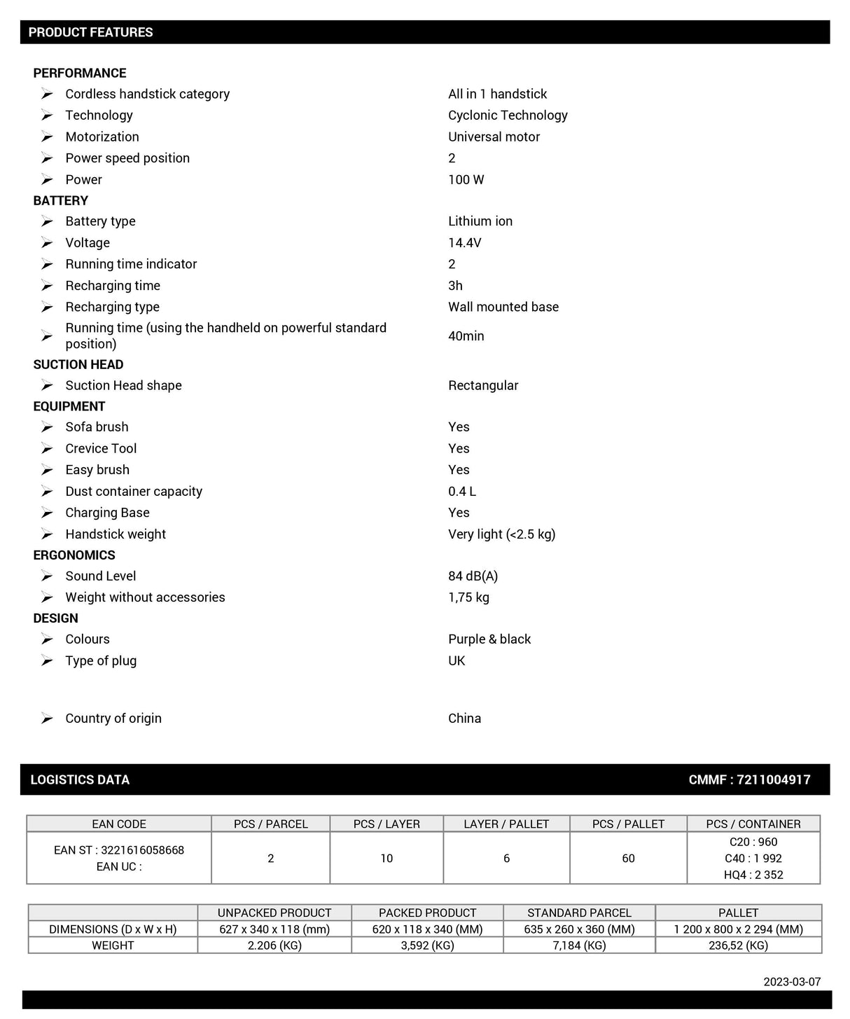 Tefal TY1129 X-Nano Handstick Vacuum Cleaner