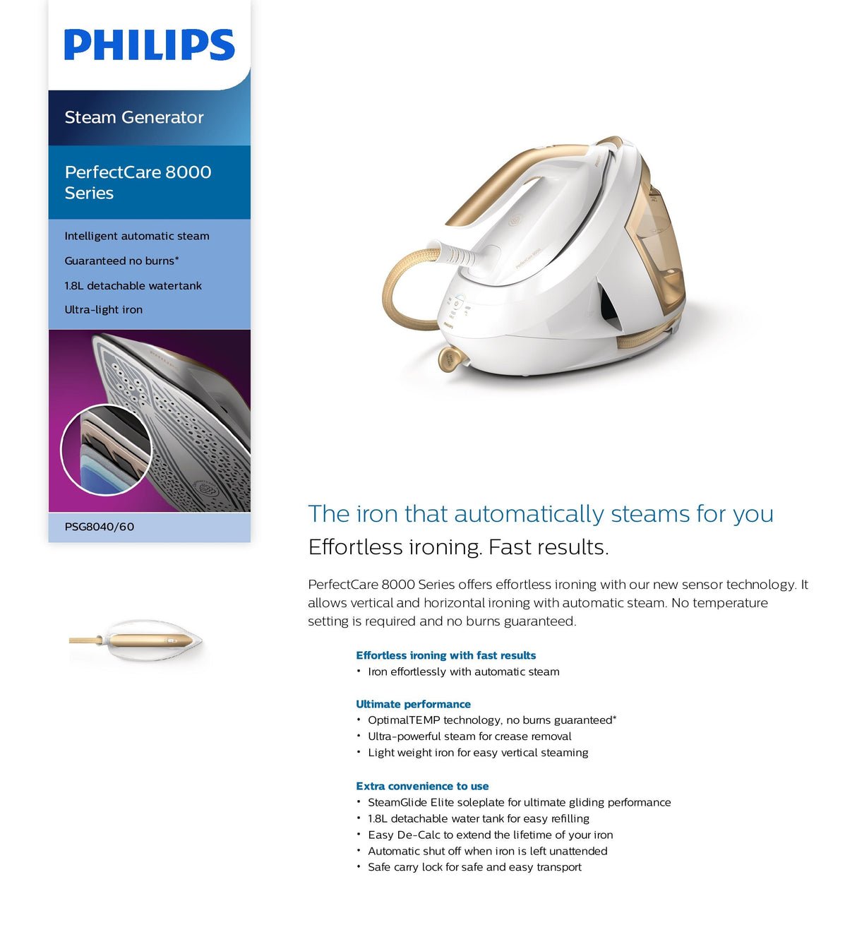 FREE Ironing Board + Philips PSG8040/60 | PSG8040 Steam Generator PerfectCare 8000 Series