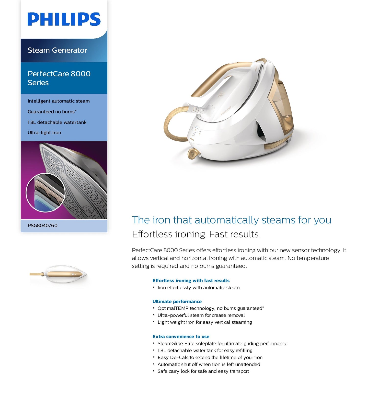 FREE Ironing Board + Philips PSG8040/60 | PSG8040 Steam Generator PerfectCare 8000 Series