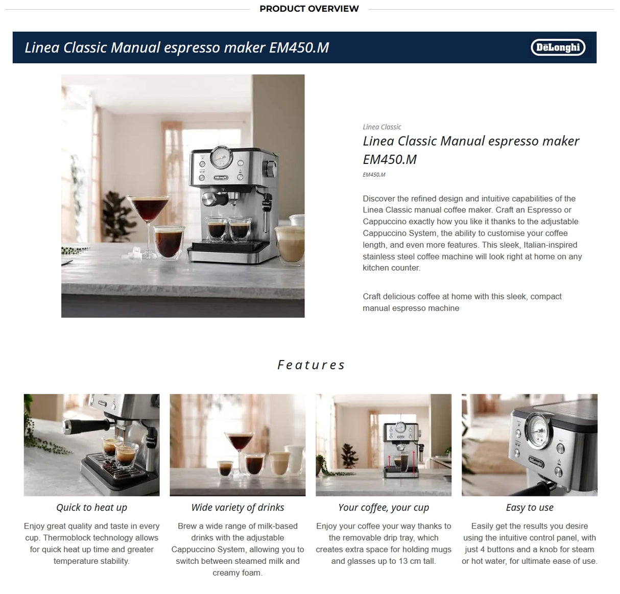 Delonghi EM450.M Classic Espresso Machine