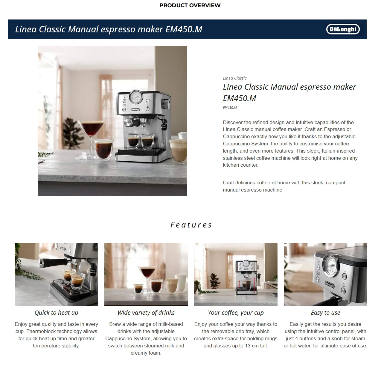 Delonghi EM450.M Classic Espresso Machine