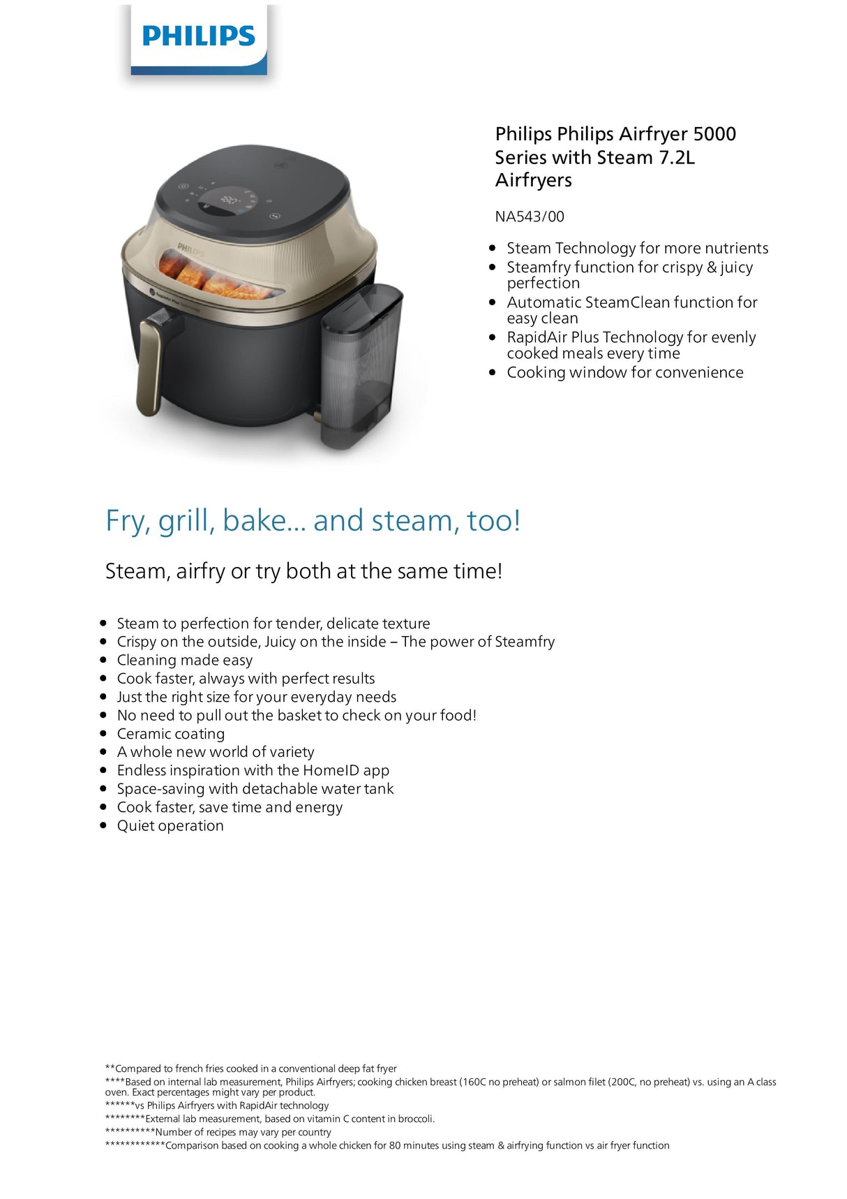 Philips NA543/00 Airfryer 5000 Series with Steam 7.2LPhilips NA543/00 Airfryer 5000 Series with Steam 7.2L