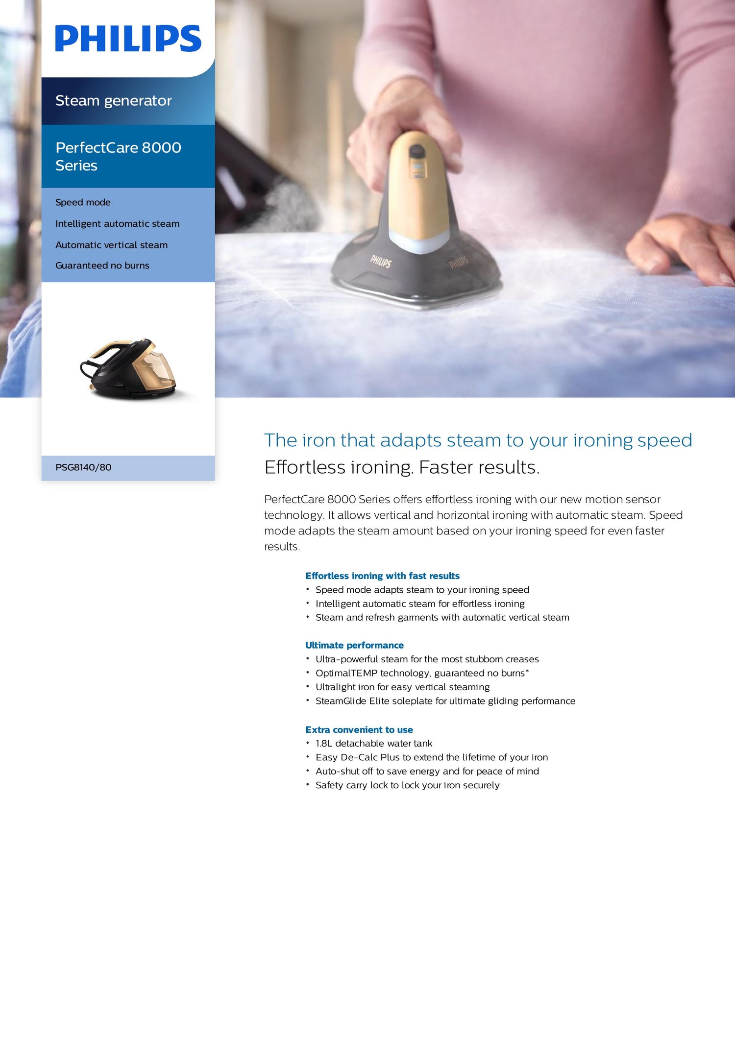 FREE Ironing Board + Philips PSG8140/80 | PSG8140 Steam Generator PerfectCare 8000 Series